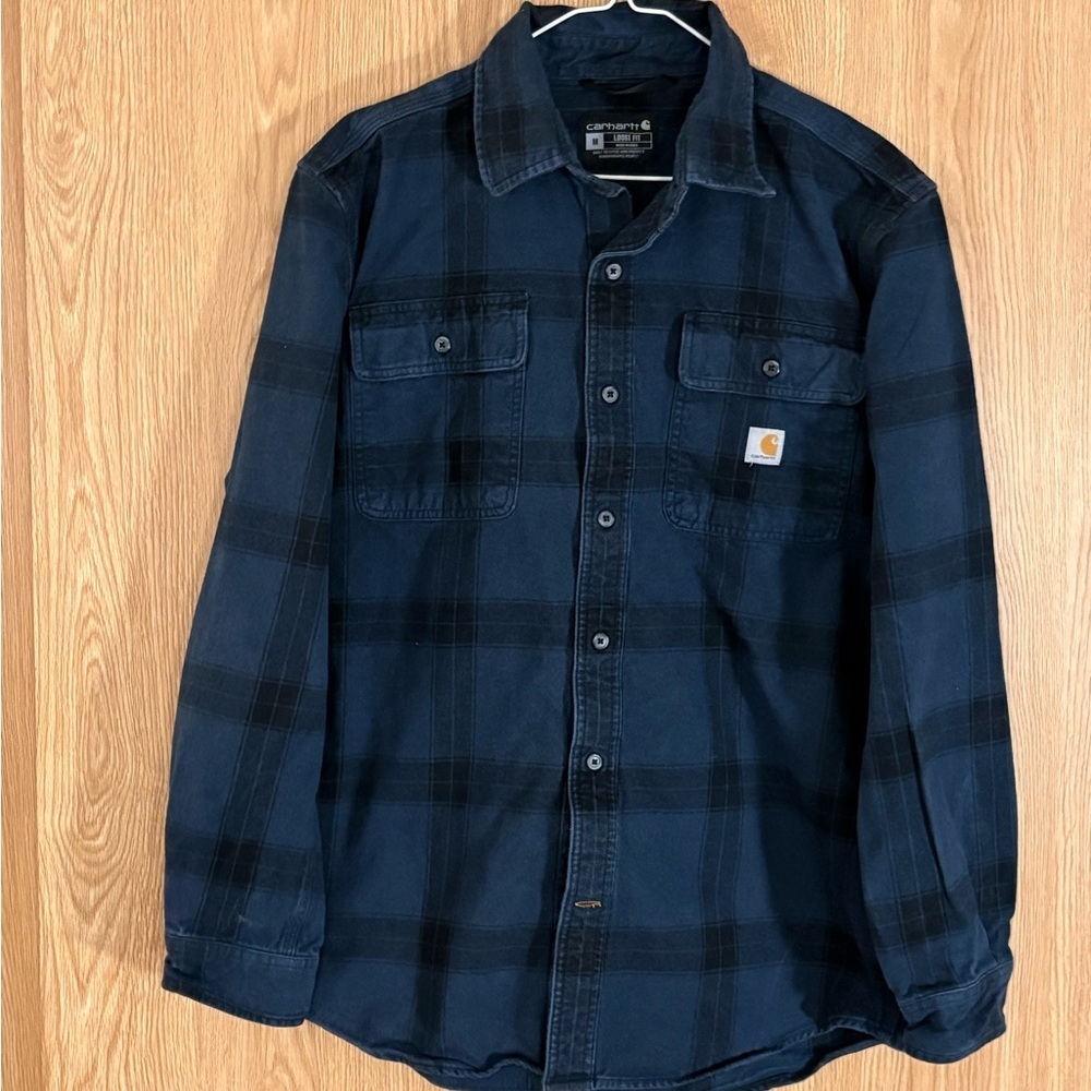 Carhartt Rugged Flannel Plaid Dark Blue Button Down Shirt